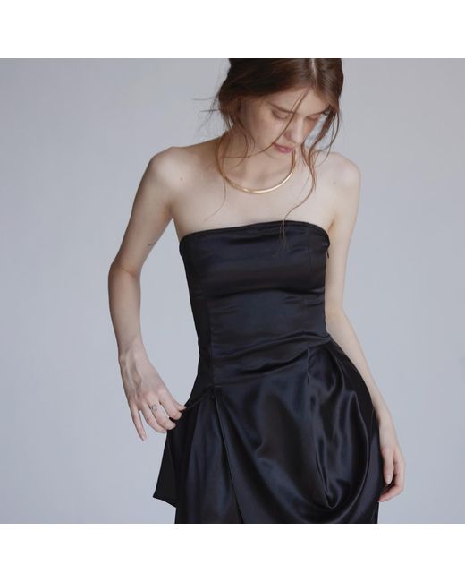 Belsize25 Black Silent Mode Series – Acetate Pearl Satin Draped Bandeau Top