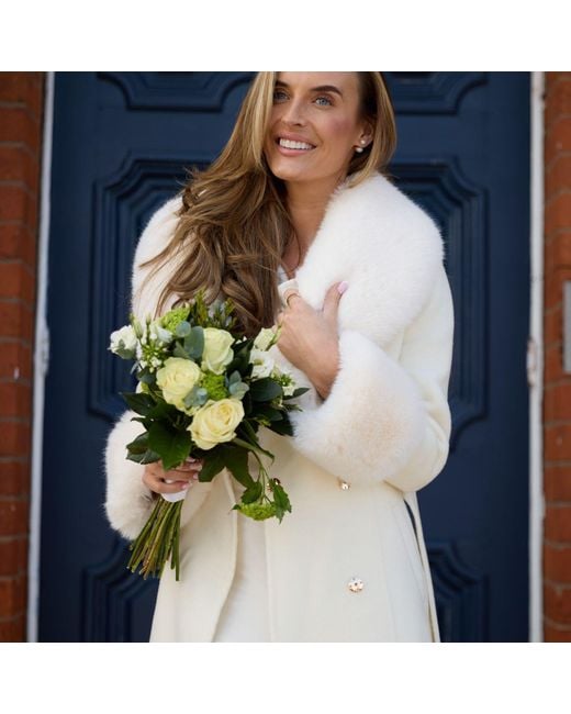Hortons England White Westminster Cashmere Peplum Coat Faux Fur Ivory