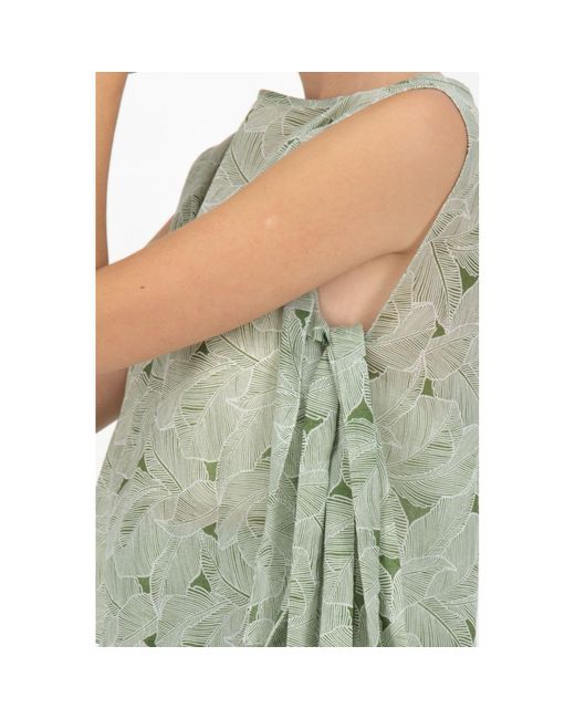 Azzali Green Sleeveless Printed Voile Top With Tie Ribbon On Sides