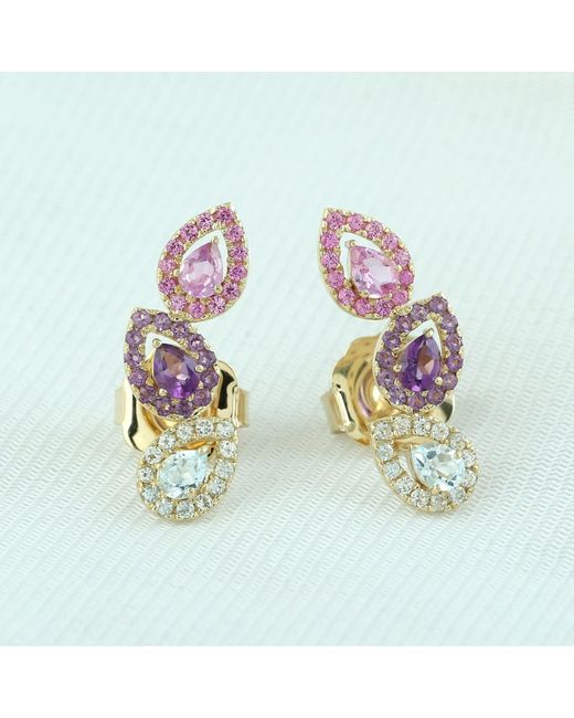 Artisan Metallic 14K Sapphire, Amethyst & Topaz Stud Earrings