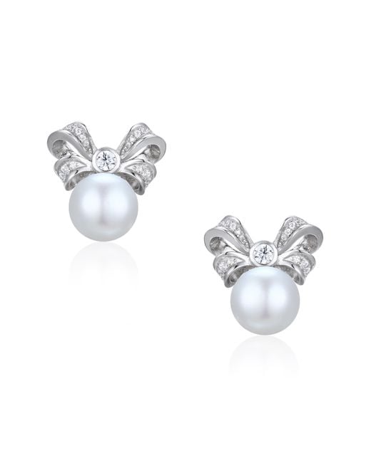 Santinni Metallic Viscountess Bow & Pearl Earrings With Crystals