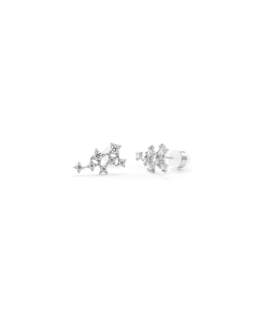 Seven Saints White Star Cluster Stud Earring With Zirconia Diamond, Rhodium
