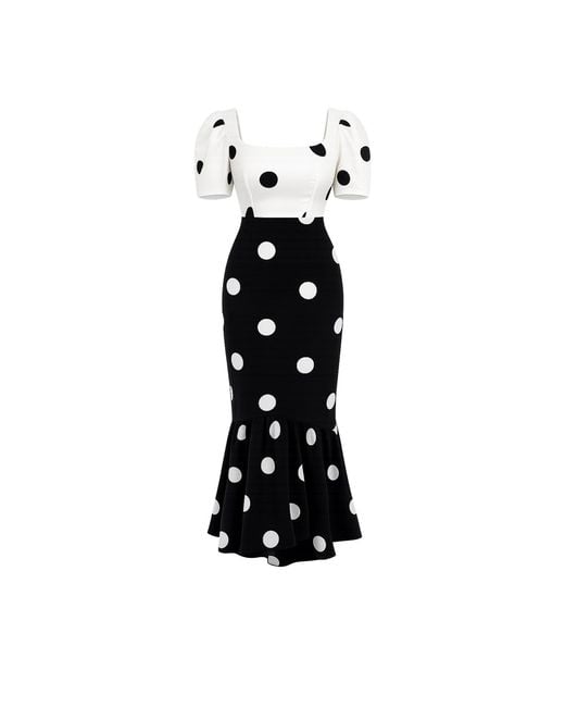 Girl In Mind Black Jennifer Contrast Spot Midi Dress