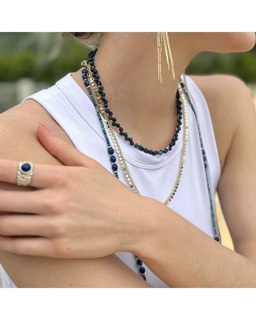 Farra White Lapis Stone Platinum Plated Brass Adjustable Ring