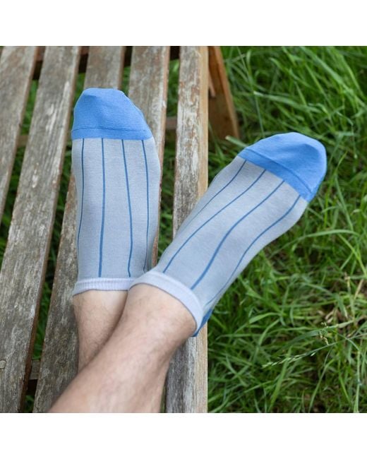 Peper Harow - Made in England Blue Pin Stripe Trainer Socks – for men