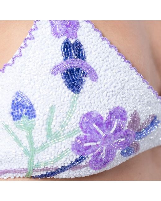 Self-Adore Purple Euro Summer Hand-Beaded Embellished Bikini Top