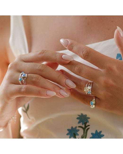 Isla Silver Blue Two Tone Opal Flower Ring