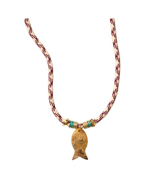 Alexie of Athens Red Psarou Gemstone Fish Cord Necklace