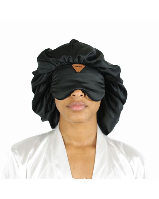 St Cayman Black Ibonnet Adjustable Satin Hair Bonnet Eye Mask With Gel Insert