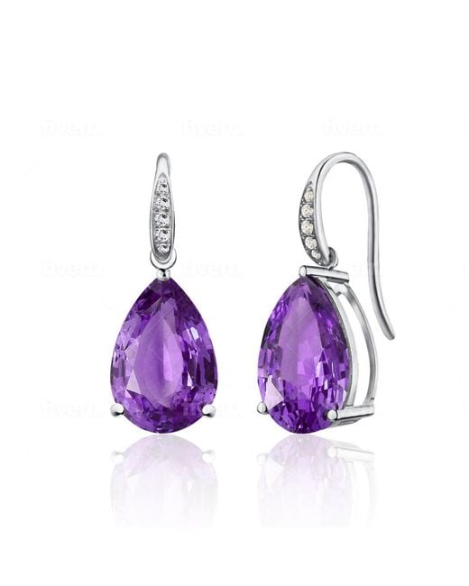 Kai Fine Jewelry Purple Sterling Natural Pear Amethyst & Diamond Drop Earrings