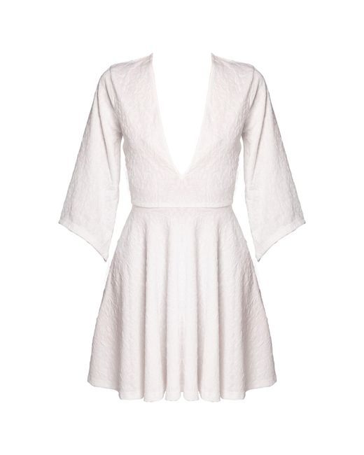 Ettie White Plunge Neck Textured Skater Dress