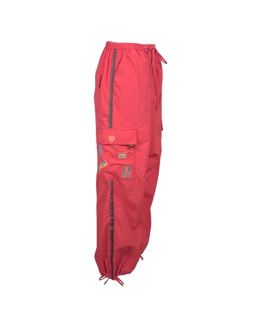 Lalipop Design Red Relaxed Fit Coral Parachute Cargo Pants