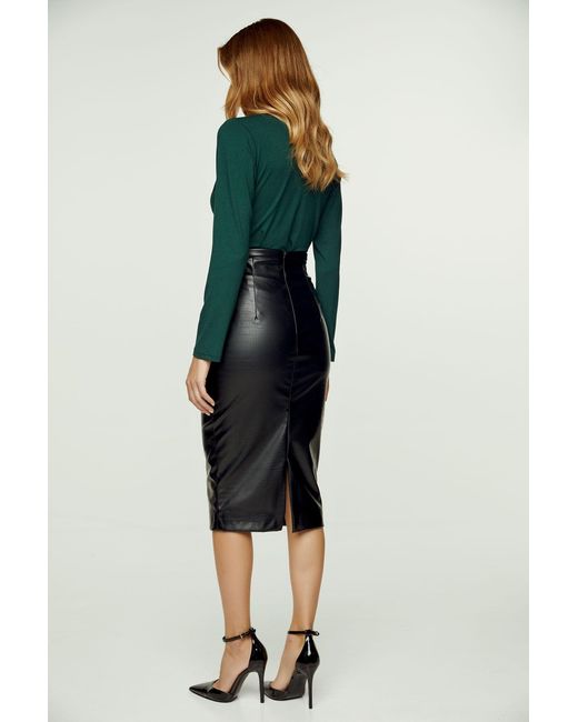 Conquista Green Long Sleeve Faux Wrap Top