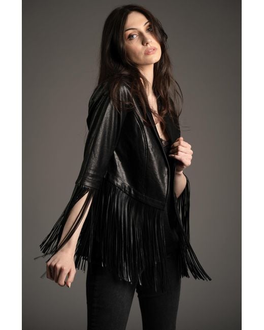 Little Lies Black Jagger Fringed Faux Leather Jacket