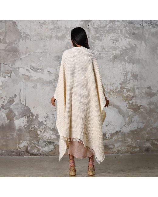 Zhenabia White Neutrals Waffle Poncho