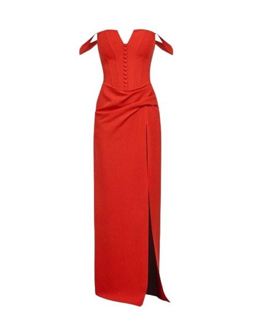 Cliché Reborn Red Maxi High Slit Corset Dress In