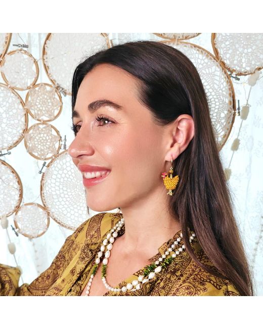 Farra Metallic Playful Beaded Chicken Dangle Earrings