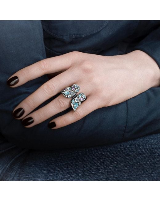 Snake Bones Metallic Butterfly Ring With Gemstones