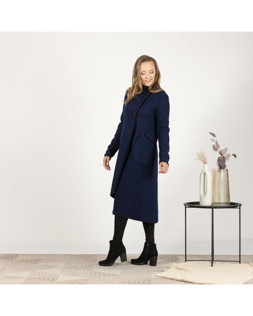 Nikka Place Blue Boiled Wool Winter Cardigan Coat With Buttons And Pockets