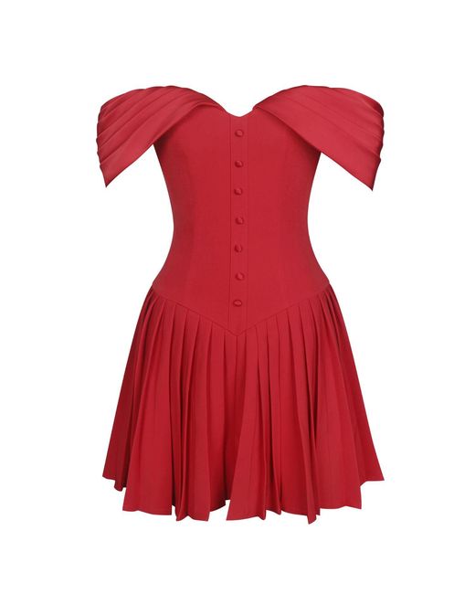 Miss Circle New York Red Narelle Crimson Off-Shoulder Sweetheart Drop Waist Mini Dress