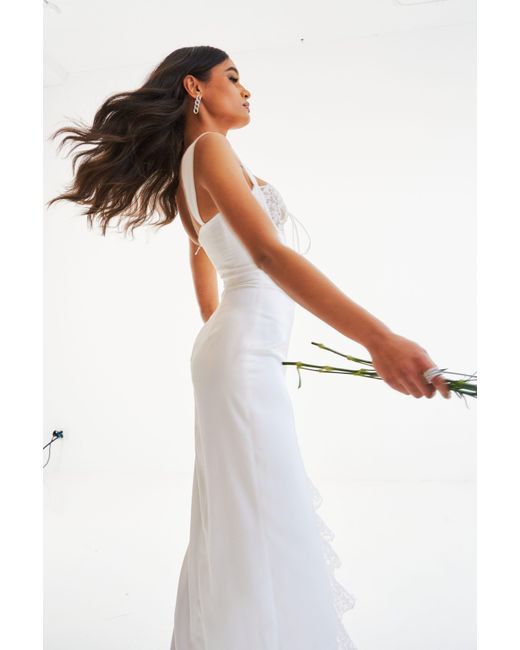 Miss Circle New York White Freddie Lace Satin Maxi Corset Dress