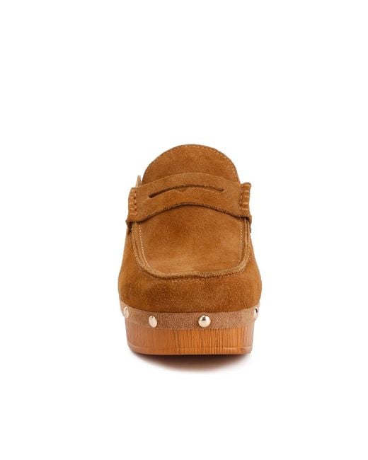 Rag & Co Brown Riley Genuine Suede Platform Clogs