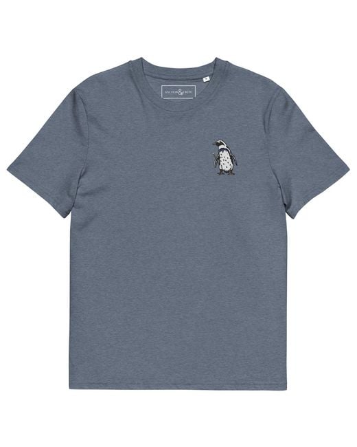 Anchor and Crew Blue Heather Penguin Suit Actual Life Organic Cotton Embroidered T-Shirt