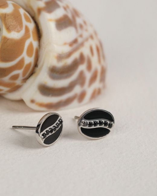 The Jewelz Black Oval Spinel & Enamel Stud Earrings for men