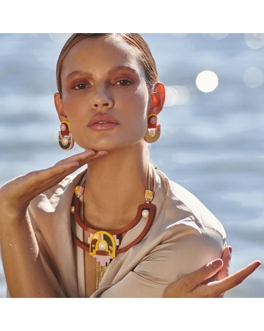 Gissa Bicalho Brown Handmade Acrylic Necklace Tikal