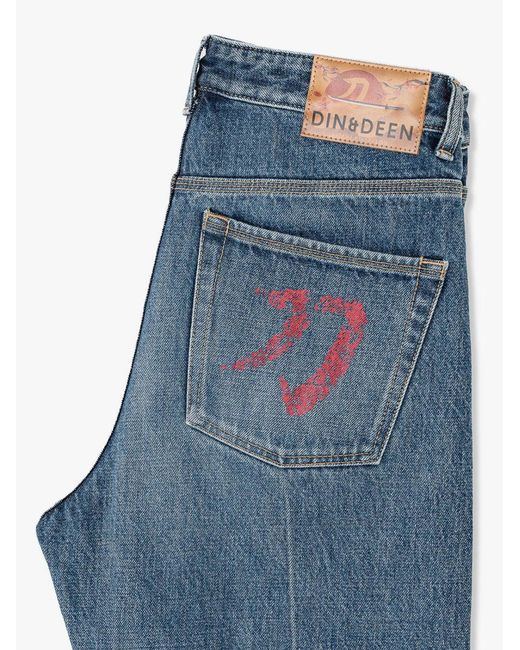 Din & Deen Blue Regular Fit Denim Selvedge Washed Jeans Katana Collection