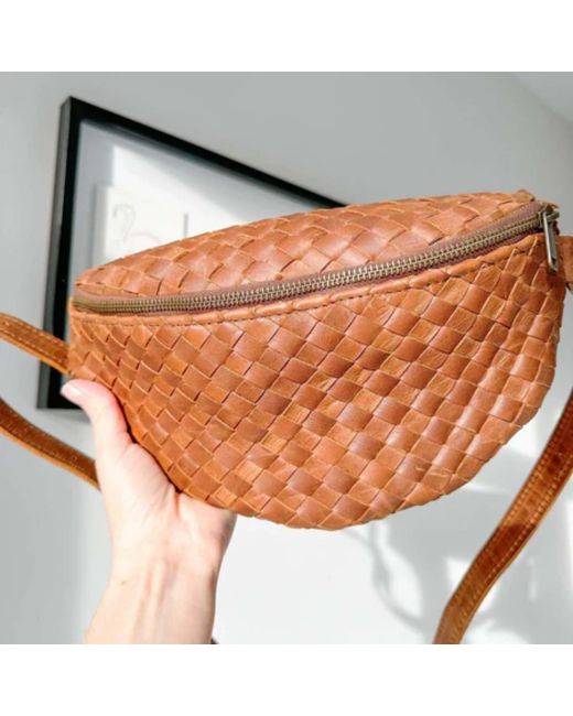 Hides Leather Co. Brown Nexus Woven Leather Belt Bag, Handmade Minimal Saddle Waist Purse