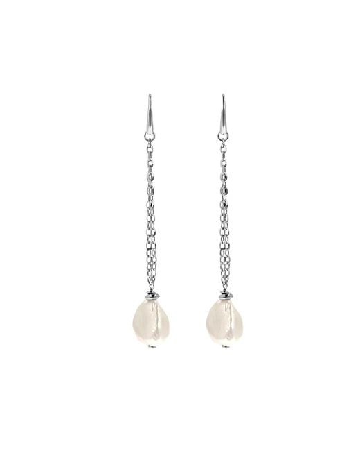 Unaloe White Baroque Freshwater Pearl Drop Earrings With Luminous Chains And Sterling Hook Clasp