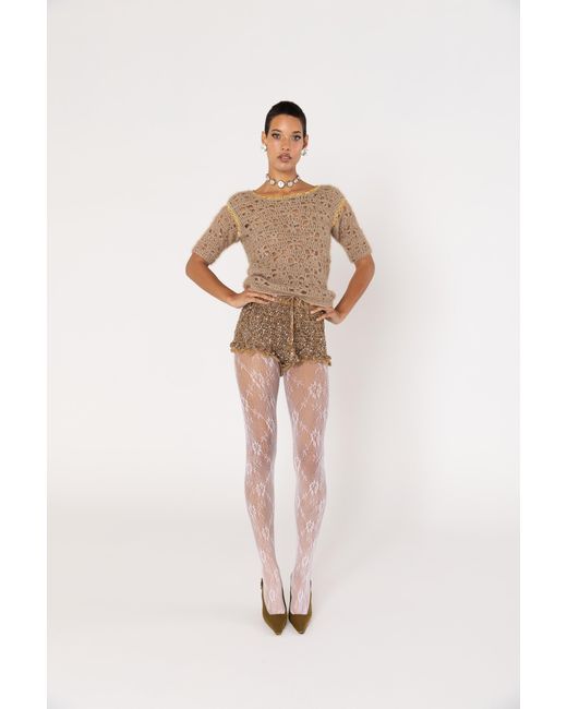 Andreeva Brown Chrysanthemum Handmade Crochet Shorts