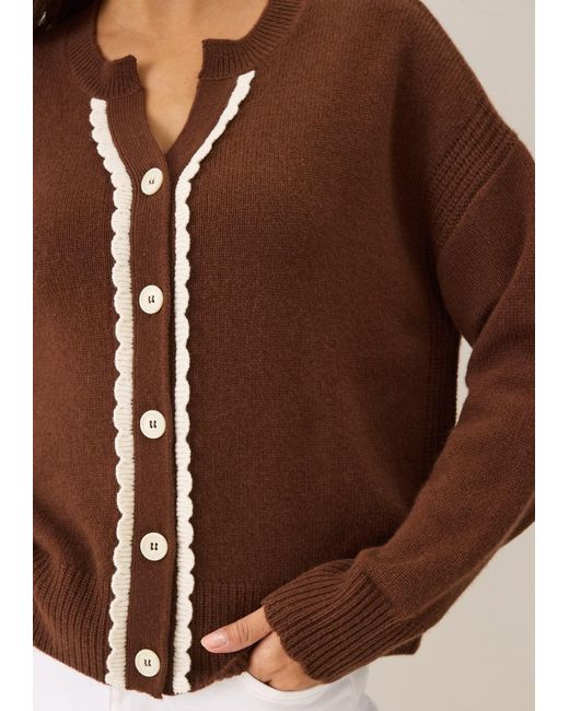 Loop Cashmere Brown Shell Edge Cardigan