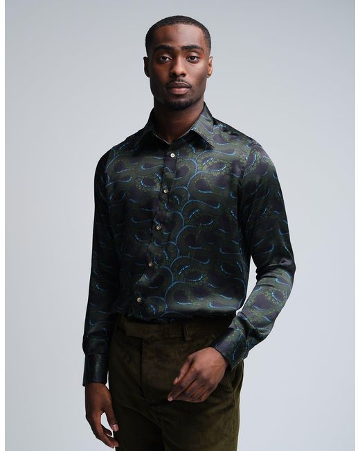 Gresham Blake Green Midnight Snakes Silk Shirt for men