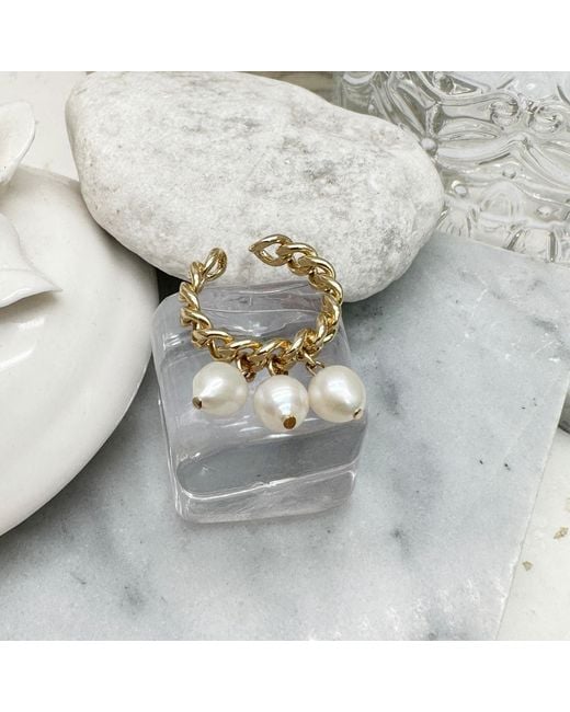 Farra Metallic Freshwater Pearls Drops Adjustable Ring