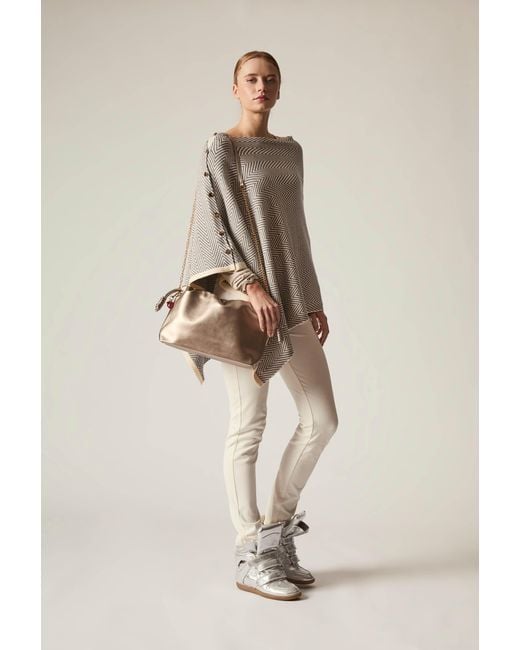 James Lakeland Gray Chevron Button Poncho