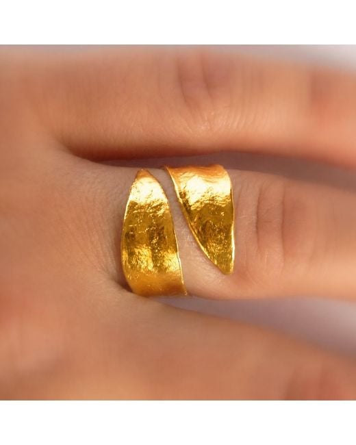 Mother Nature Jewelry Yellow Leaf Ring, Adjustable Handmade Double Band