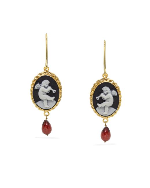 Vintouch Italy Blue Playing Angels Cameo And Garnet Earrings