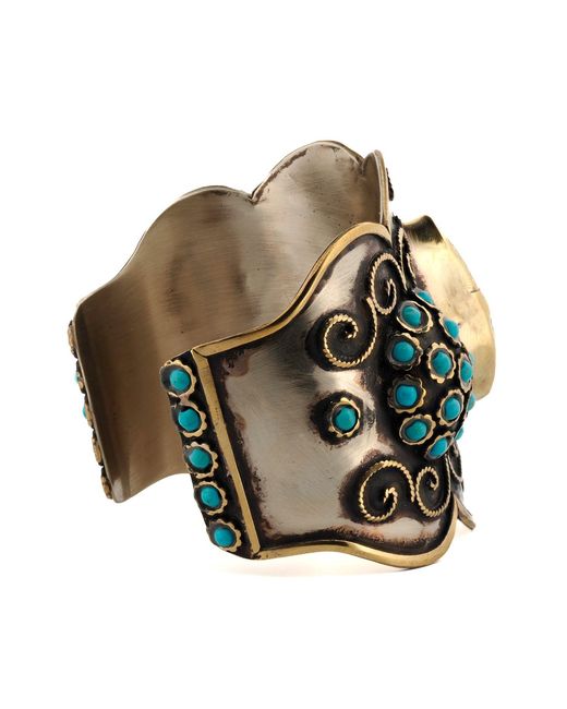 Ebru Jewelry Green Majestic Gemstone & Vintage Chunky Adjustable Bracelet