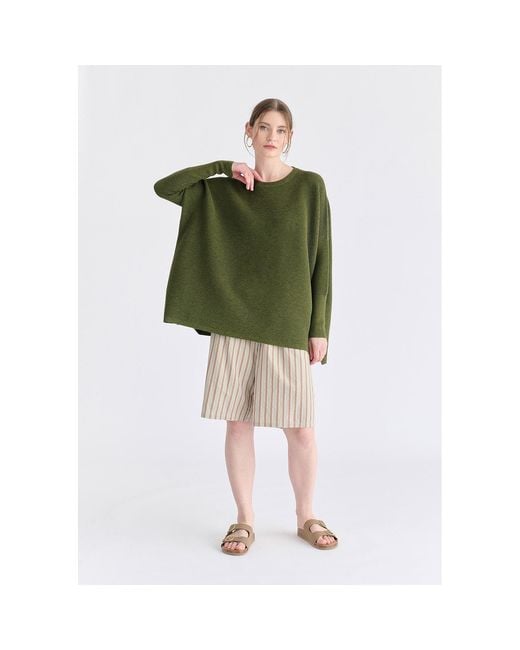 Paisie Natural Neutrals Striped Bermuda Shorts