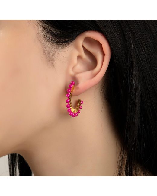 Milou Jewelry Pink Raspberry Oval Hoop Earrings