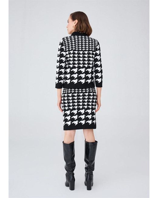 Peraluna Black Houndstooth Pattern Slim Fit Knee Level Knitwear Skirt