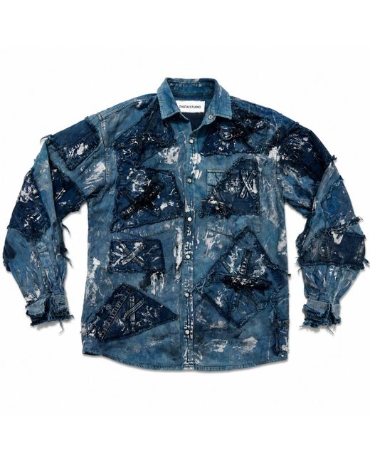Zasta Studio Blue Wearable Ruins Shredded Denim Colored Shirt G