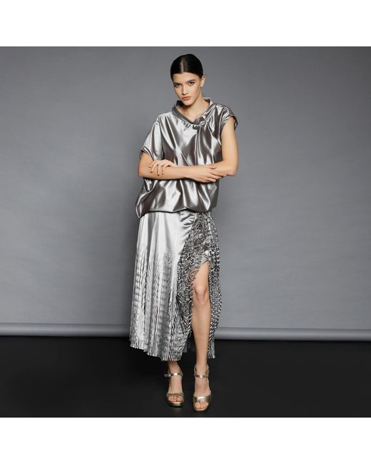 Silvia Serban Purple Asymmetric Oversized Blouse With Pleated Collar