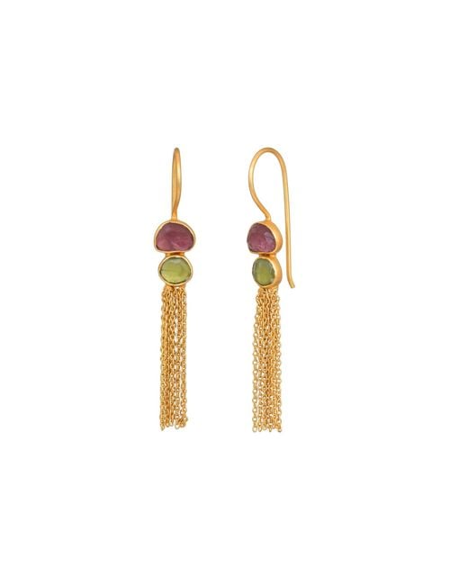 Opium Jewels Metallic Fine Chain Earrings With Tourmalines