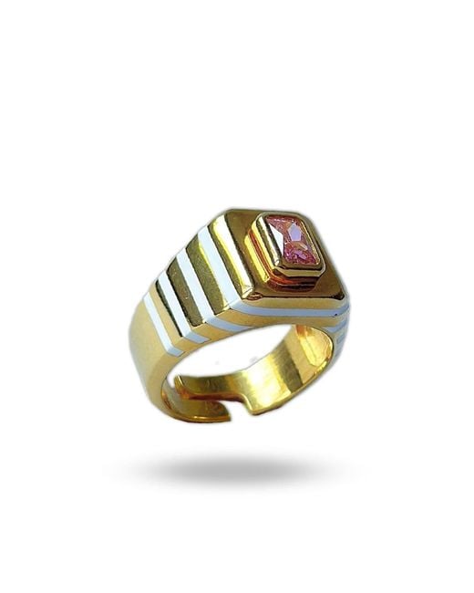 LINYA JEWELLERY Metallic Octagon Stone Enamel Signet Ring