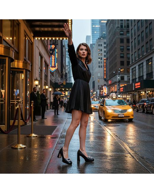 Beautiisoles by Robyn Shreiber Made in Italy Black Clementine Leather With Rhinestones Platform Evening Pump