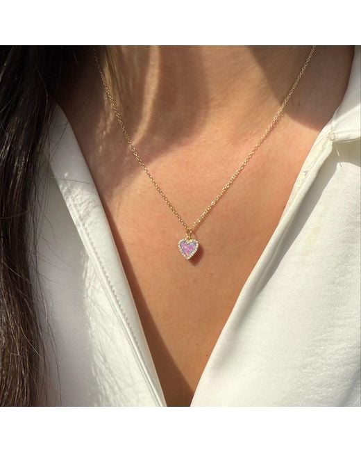 KAMARIA Metallic Mini Opal Heart Necklace With Crystals