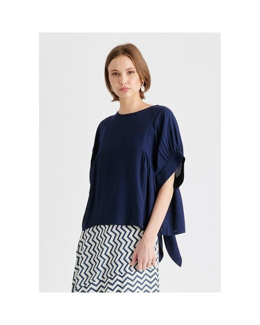 Paisie Blue Relaxed Fit Top With Back Bow Detail